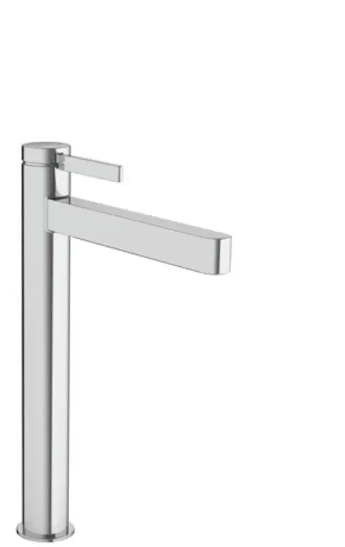 Hochwertiger Einhebel-Waschtischmischer von Hansgrohe mit einer schlichten, geraden Linie und einem Hebel zur Wasserdruckregelung, ideal für Aufsatzwaschtische.